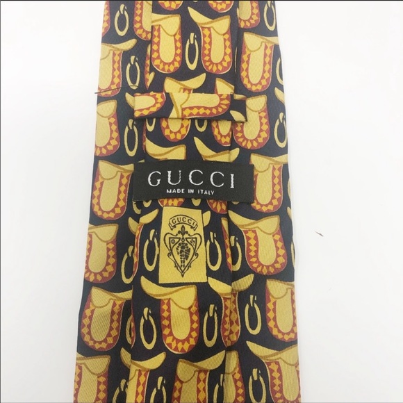 Gucci Red Blue Gold Geometric Horsebit Silk Tie - Picture 5 of 6